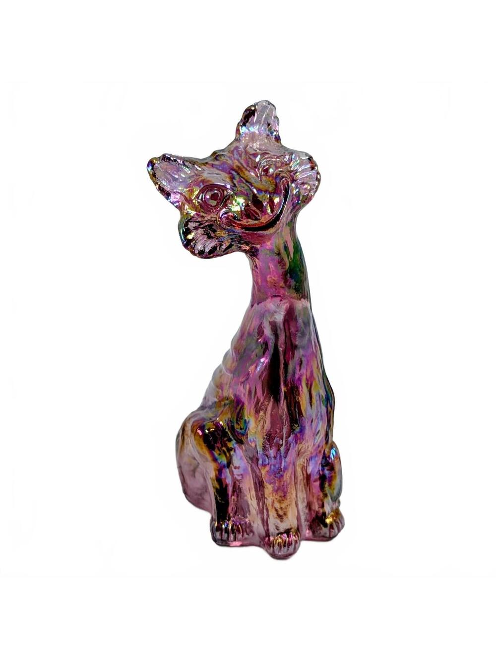 Vtg Fenton Winking Alley Cat Iridescent Dusty Rose Carnival Glass 11"